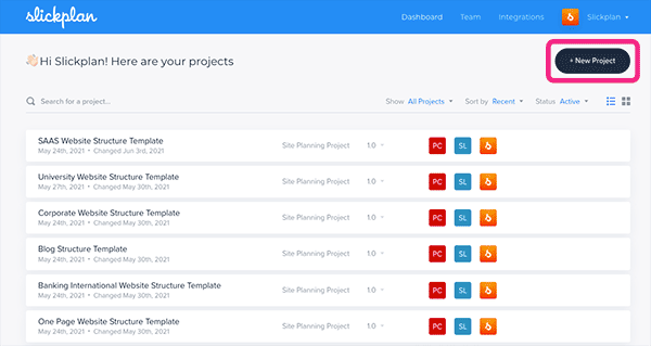 Sitemap in Slickplan step 1