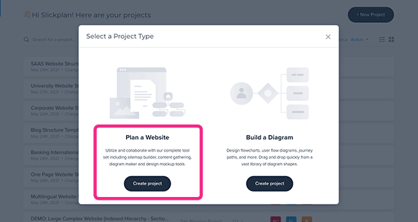 Sitemap in Slickplan step 2