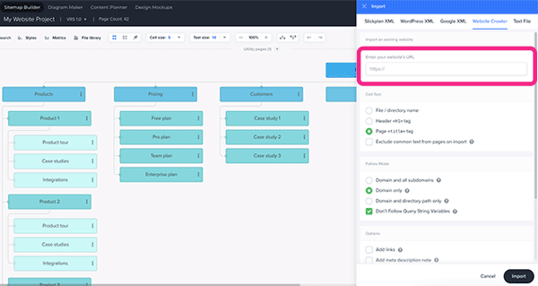 Sitemap in Slickplan step 5