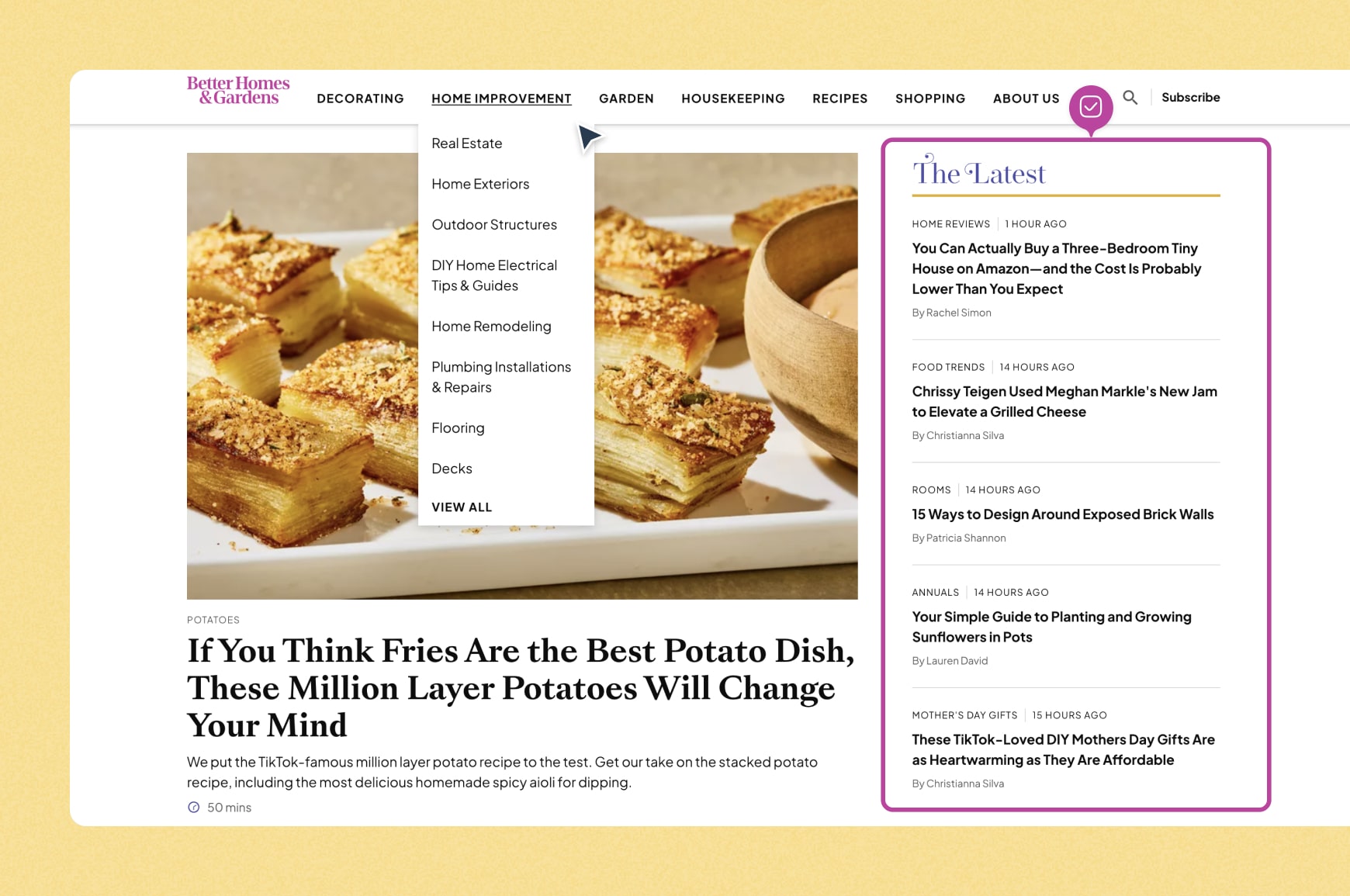 Hierarchical website navigation example from Better Homes & Gardens
