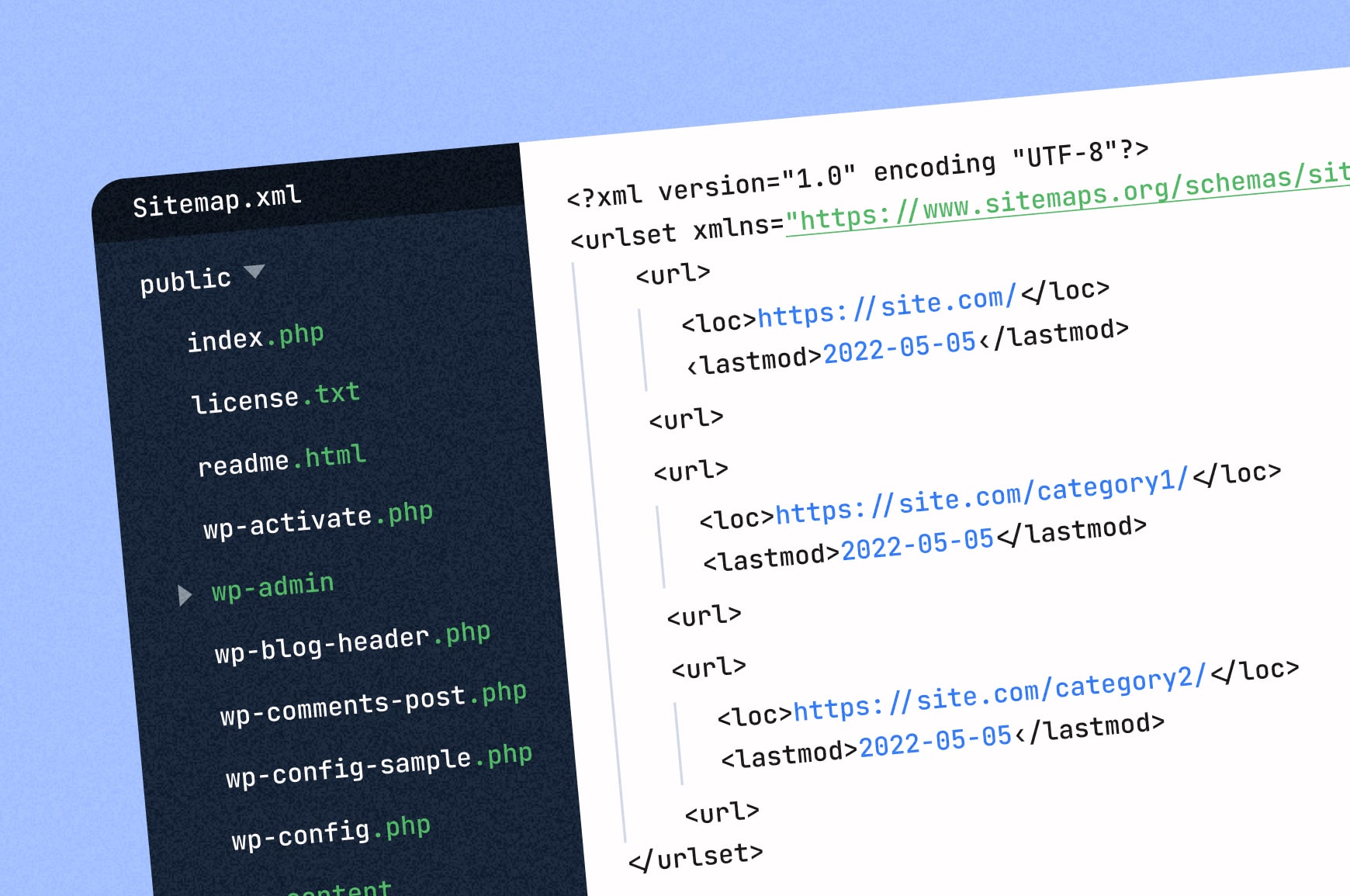 XML sitemap markup inside of a code editor