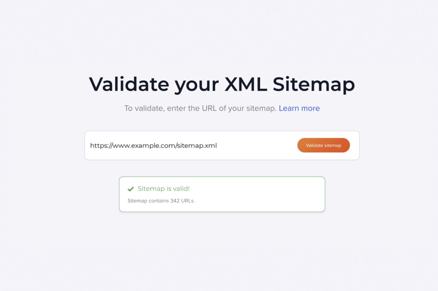 Slickplan’s XML sitemap validator showing a successfully validated XML sitemap