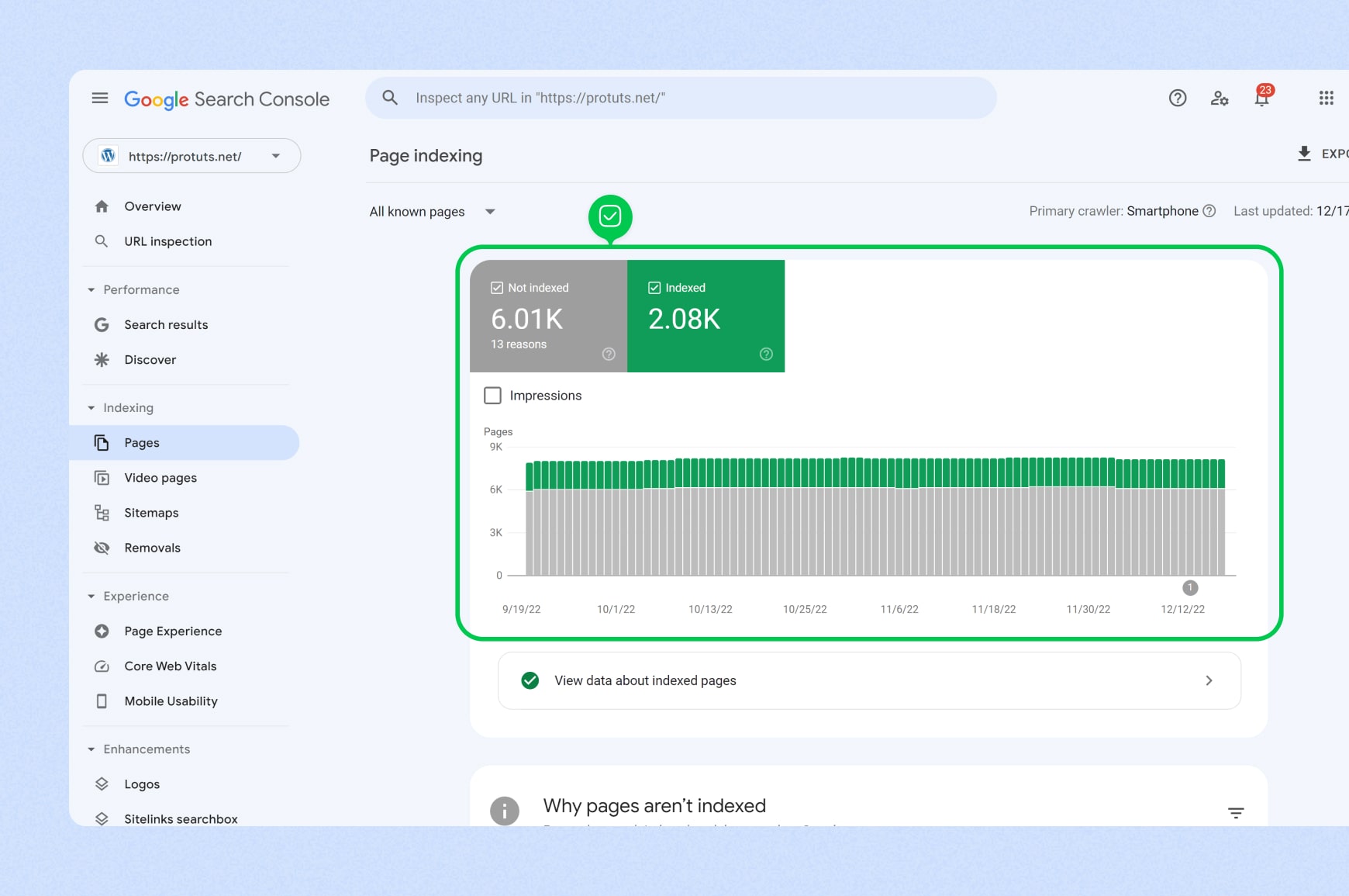 Google Search Console Pages Report and Metrics for indexed and non-indexed pages