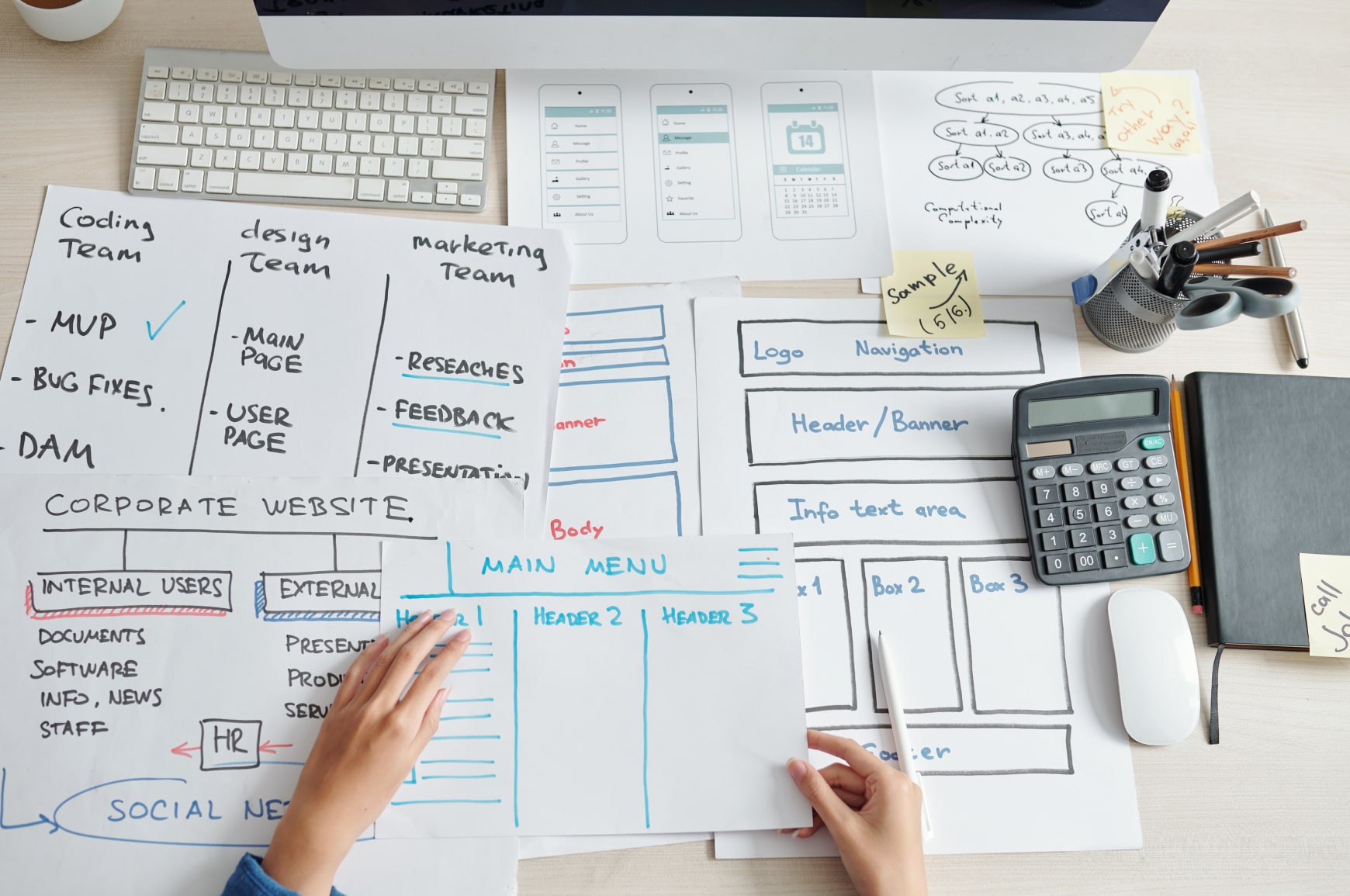 A UX designer working on website information architecture and sitemap planning