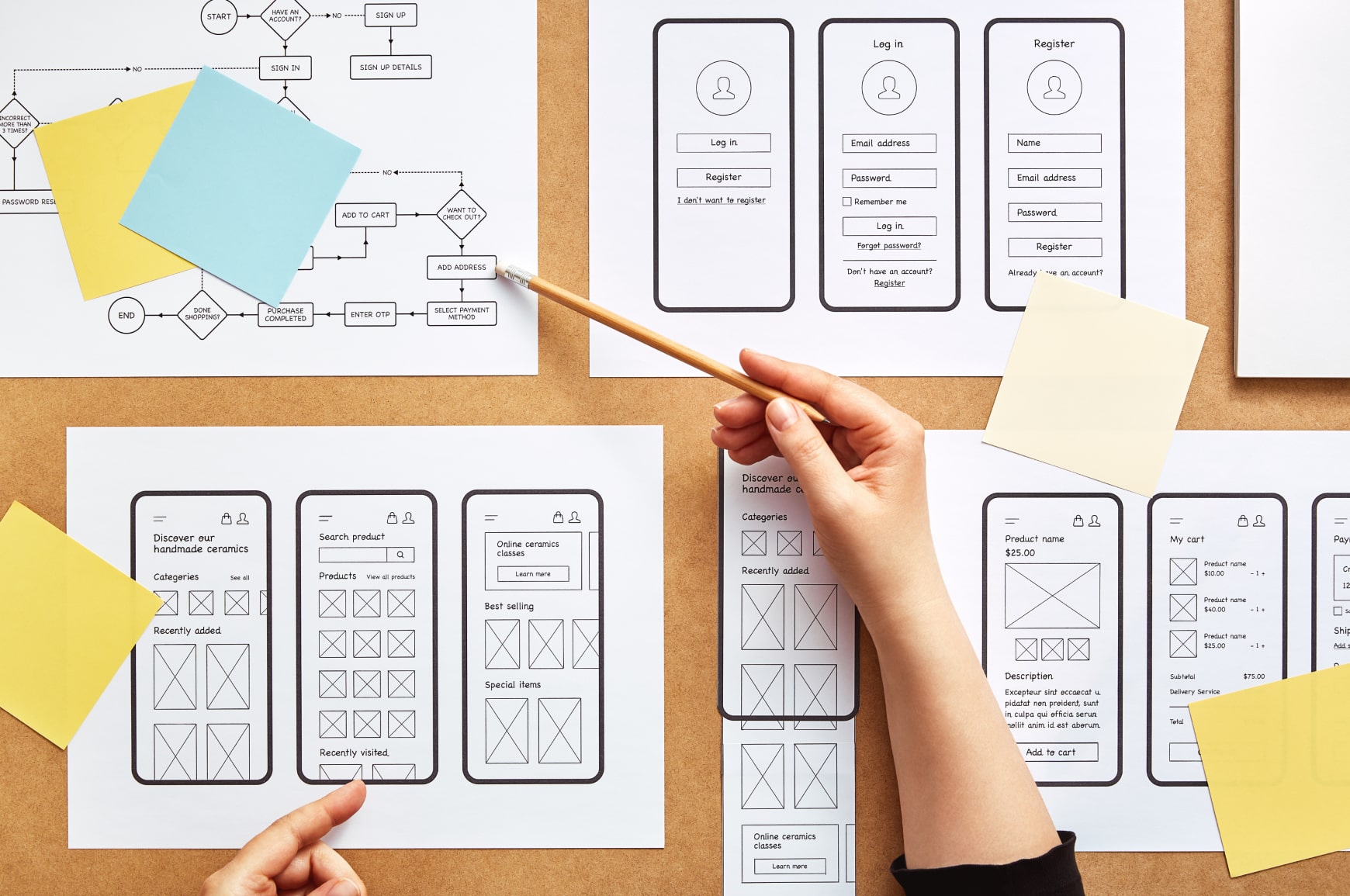 A UX designer planning information architecture and user flow