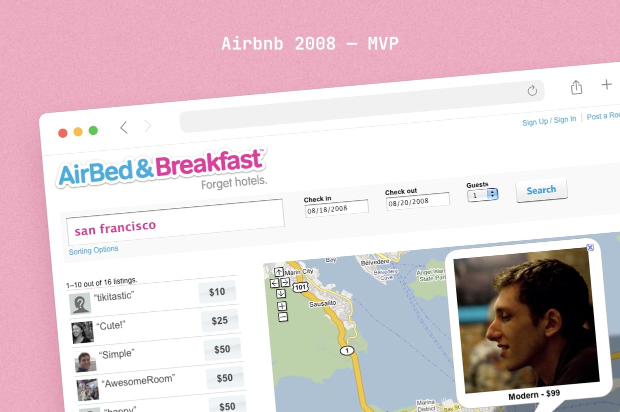 Airbnb’s early user interface from 2008