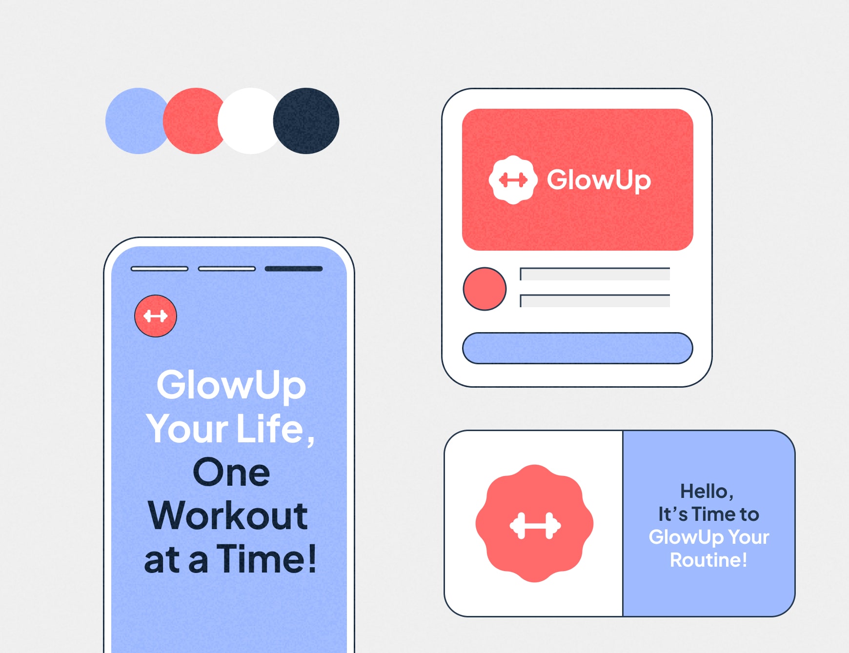 Example of consistent branding and messaging across different platforms & marketing channels like social, email and in-studio for GlowUp Fitness.