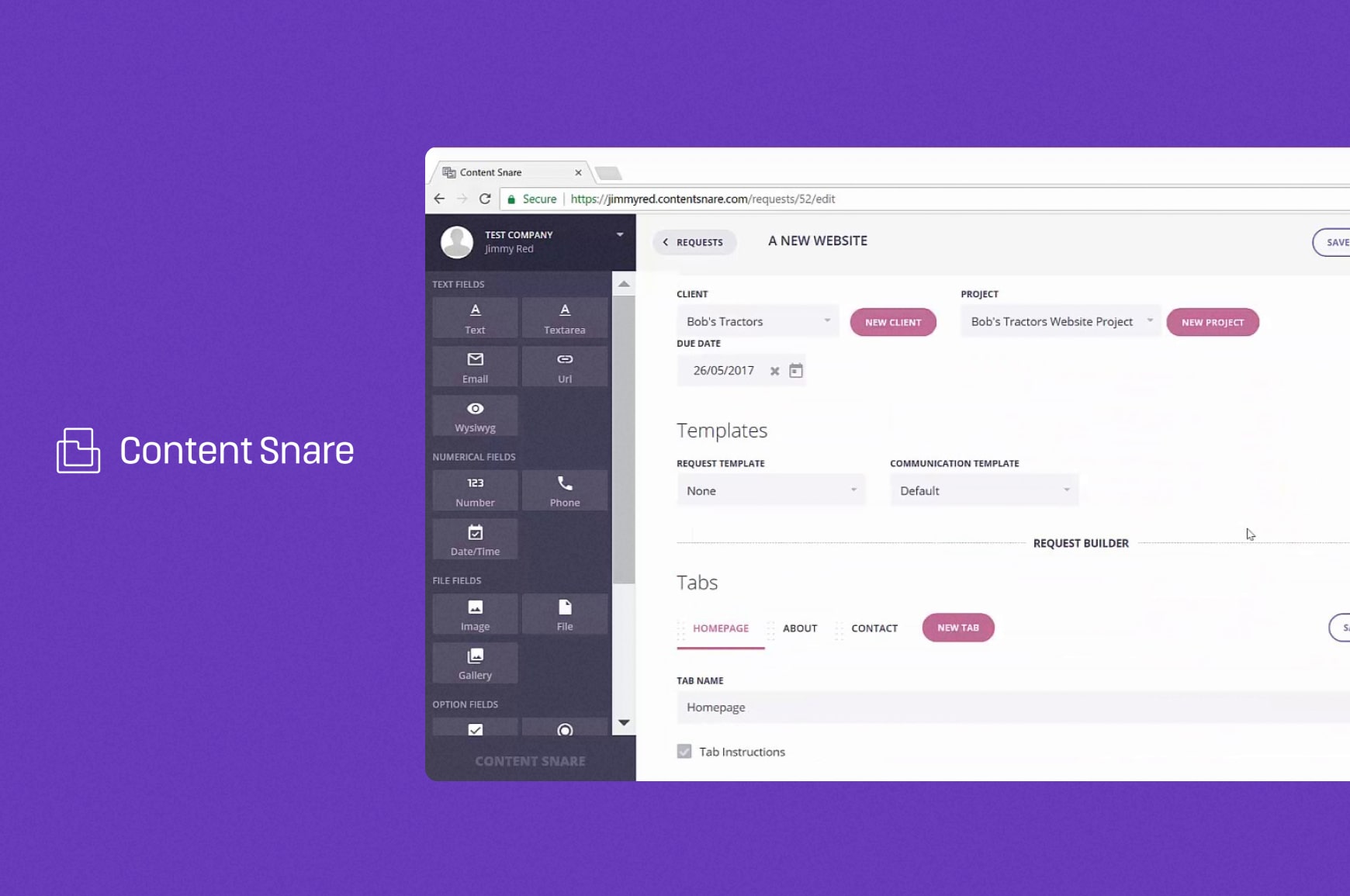Content Snare user interface