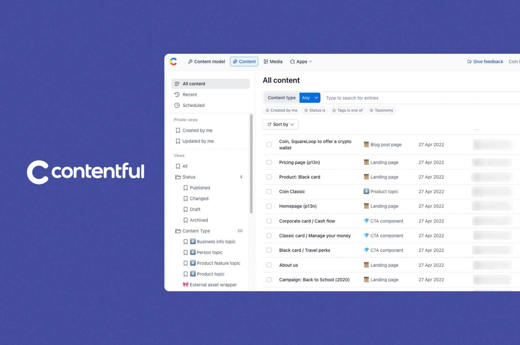 Contentful user interface