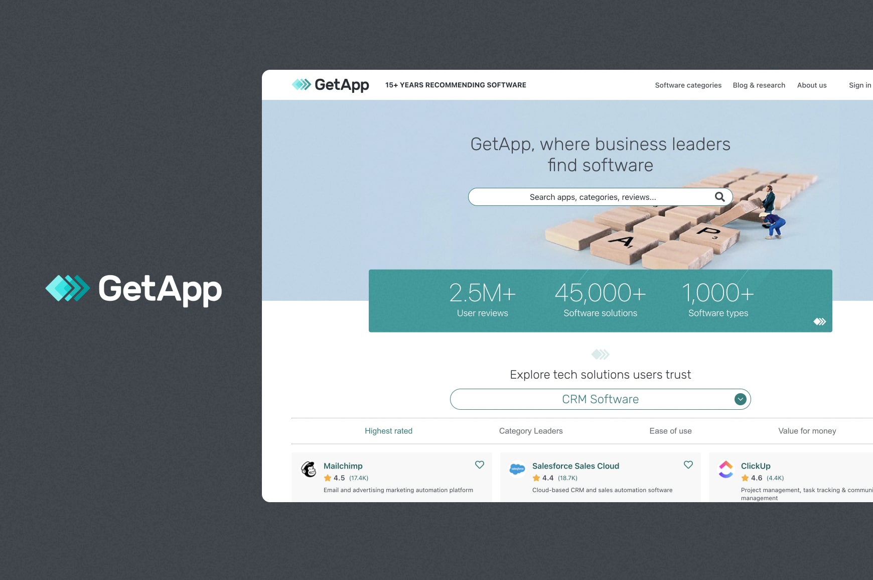 GetApp product review site user interface