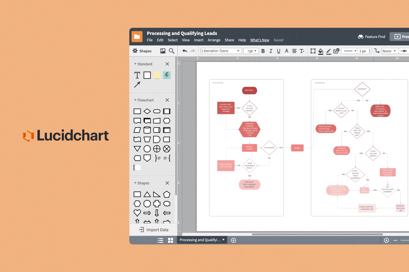 Lucidchart user interface for flowchart creation