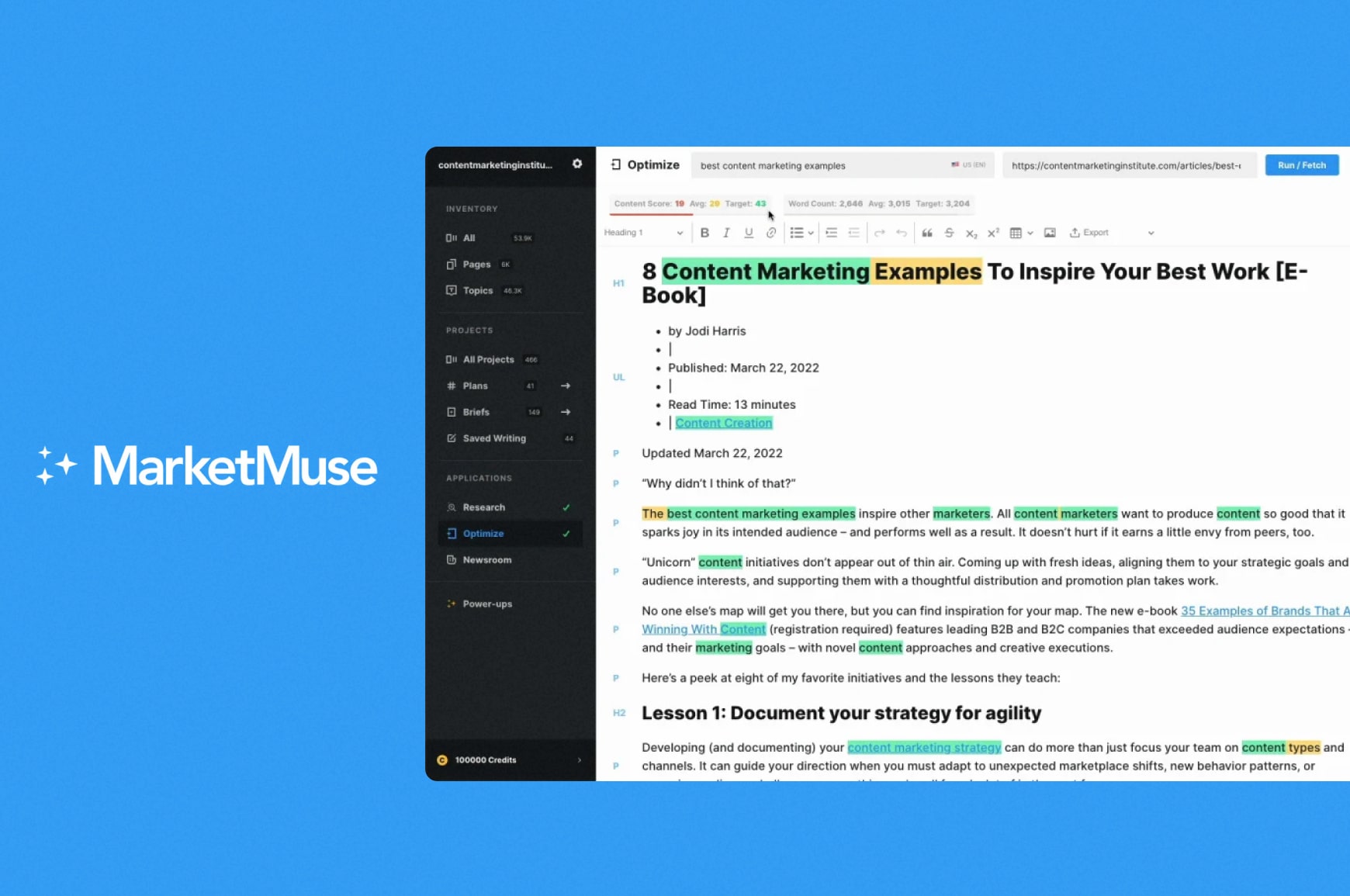 MarketMuse user interface