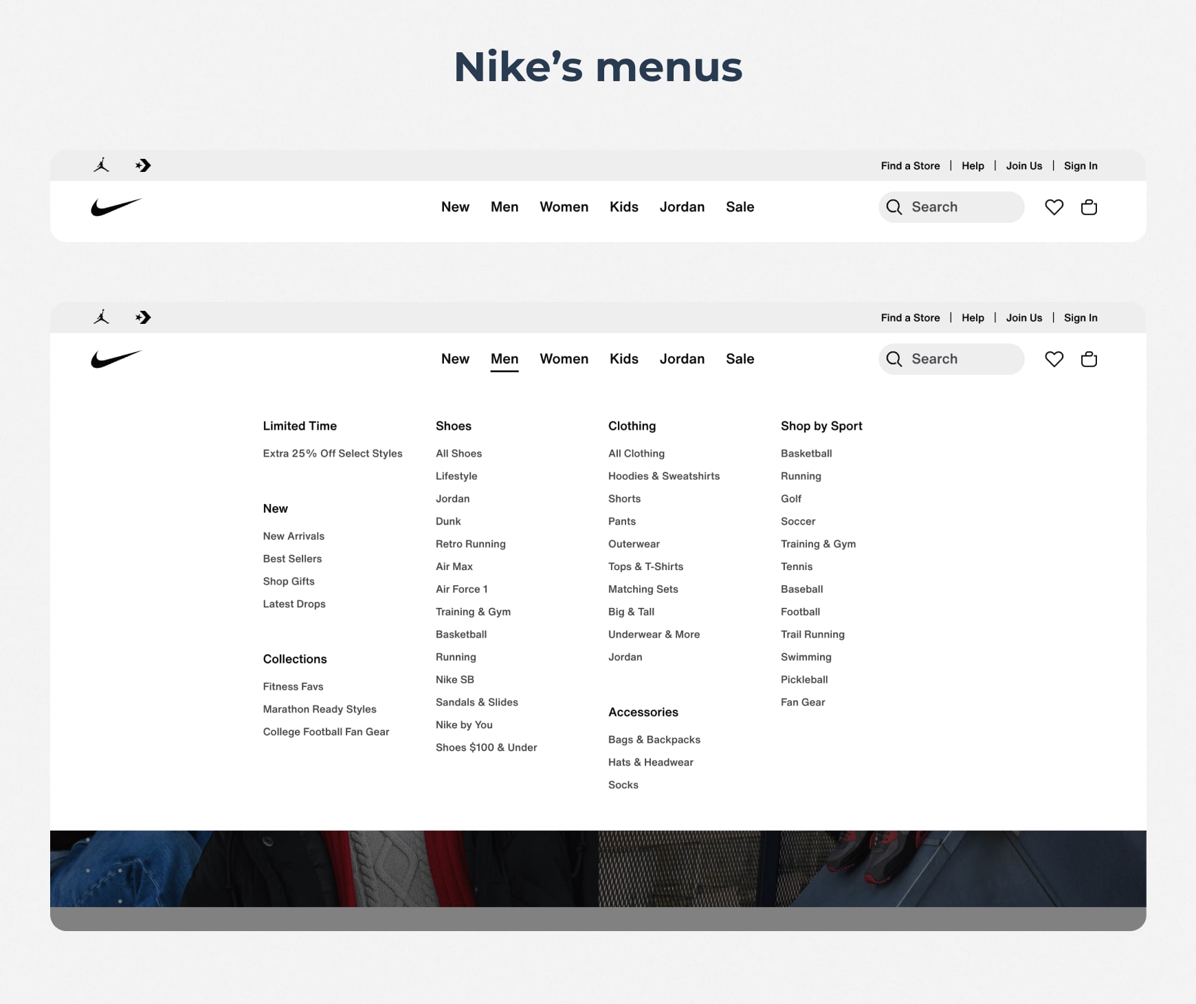 Nike’s clean and easy to understand menus and site navigation