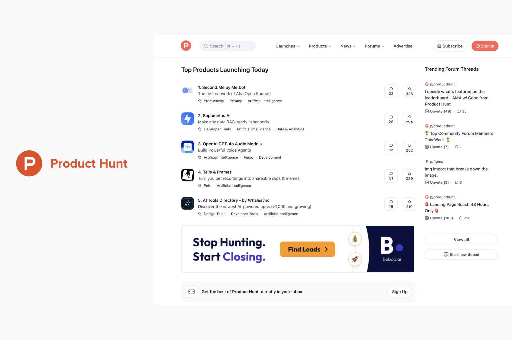 Product Hunt customer review user interface