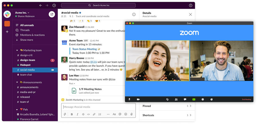 Slack and Zoom