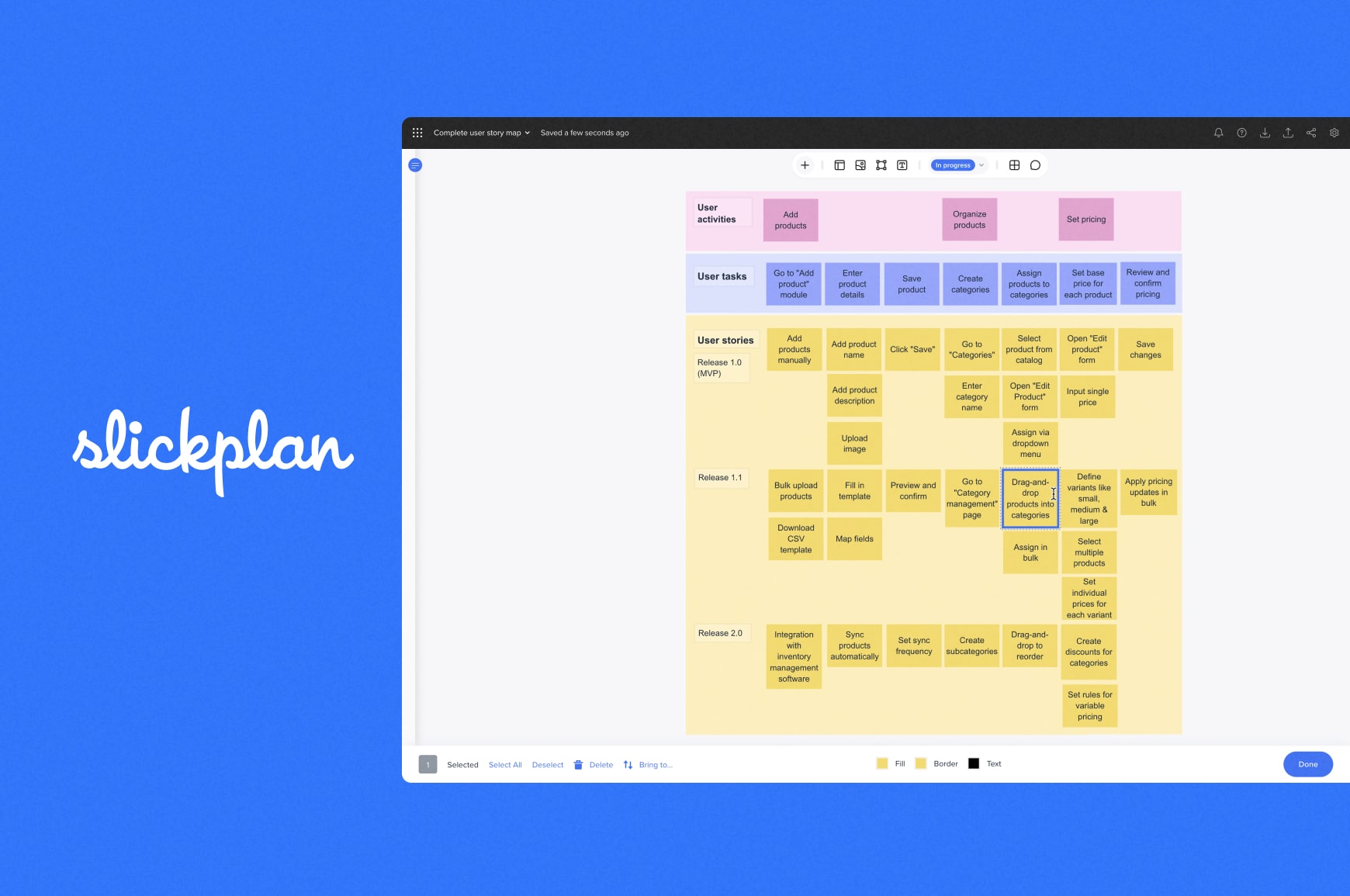 A user story map built inside of Slickplan’s Diagram Maker
