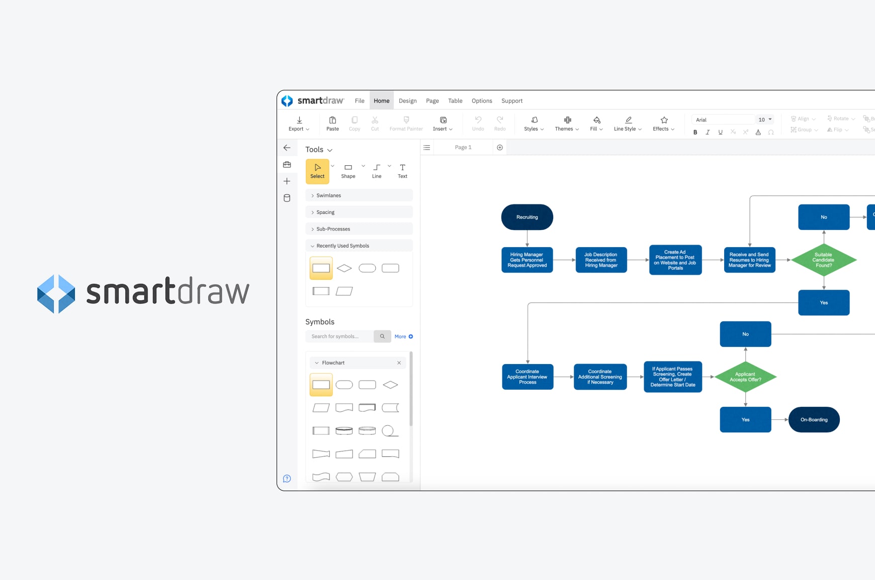 SmartDraw user interface for professional process maps
