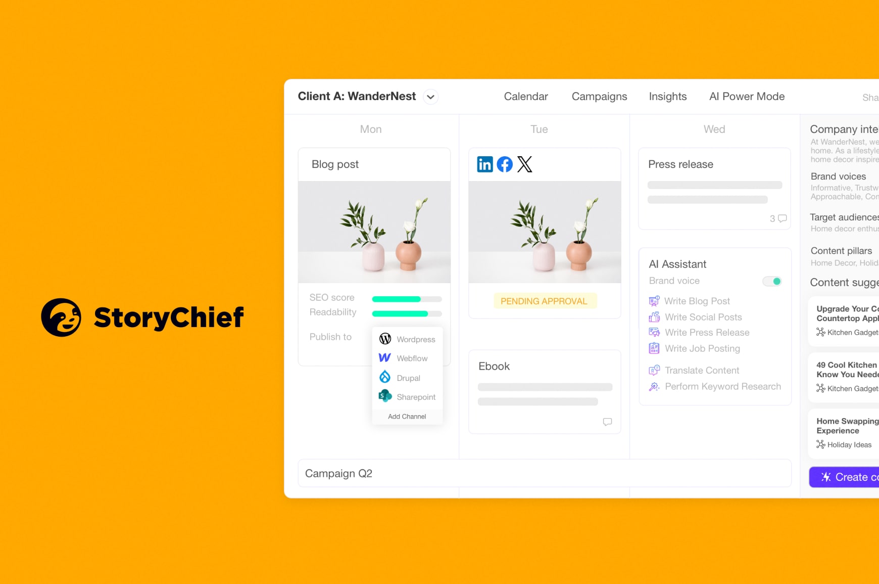 StoryChief user interface