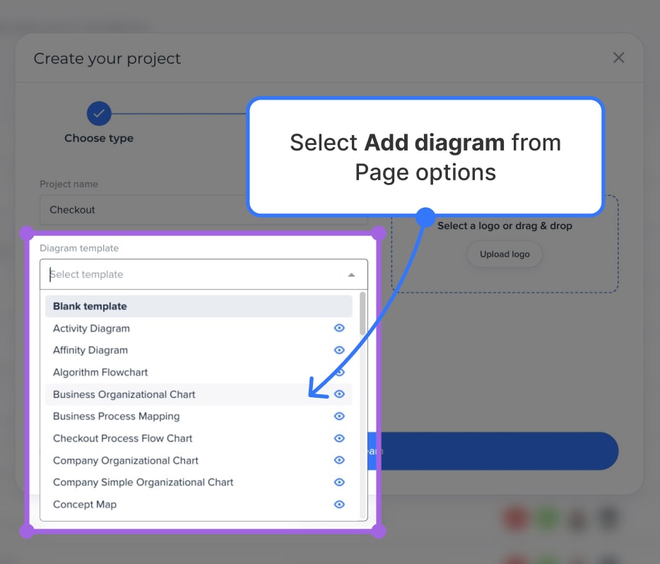 Dropdown template selection menu inside Slickplan