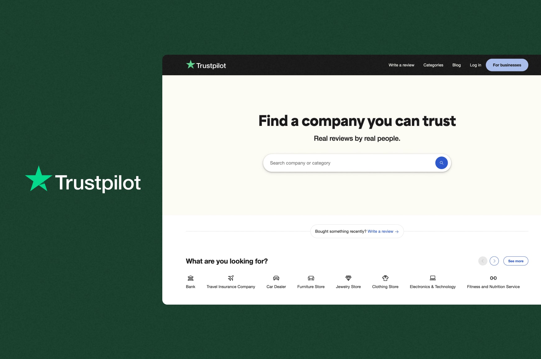 Trustpilot customer review website user interface