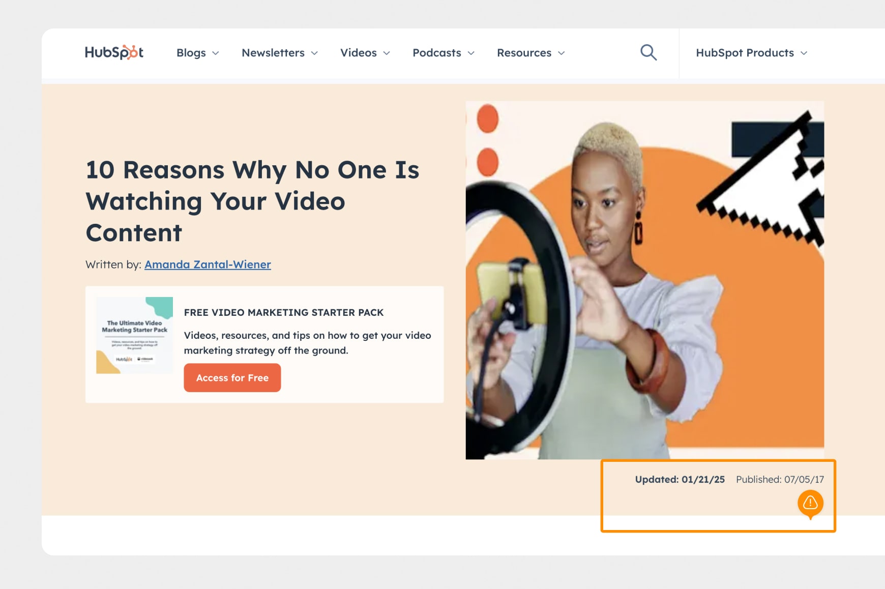 The top of a HubSpot article showing that it written in 2017 and updated in 2025