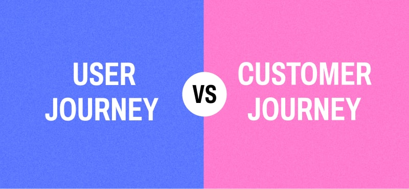 User journey vs customer journey text on purple and pink background