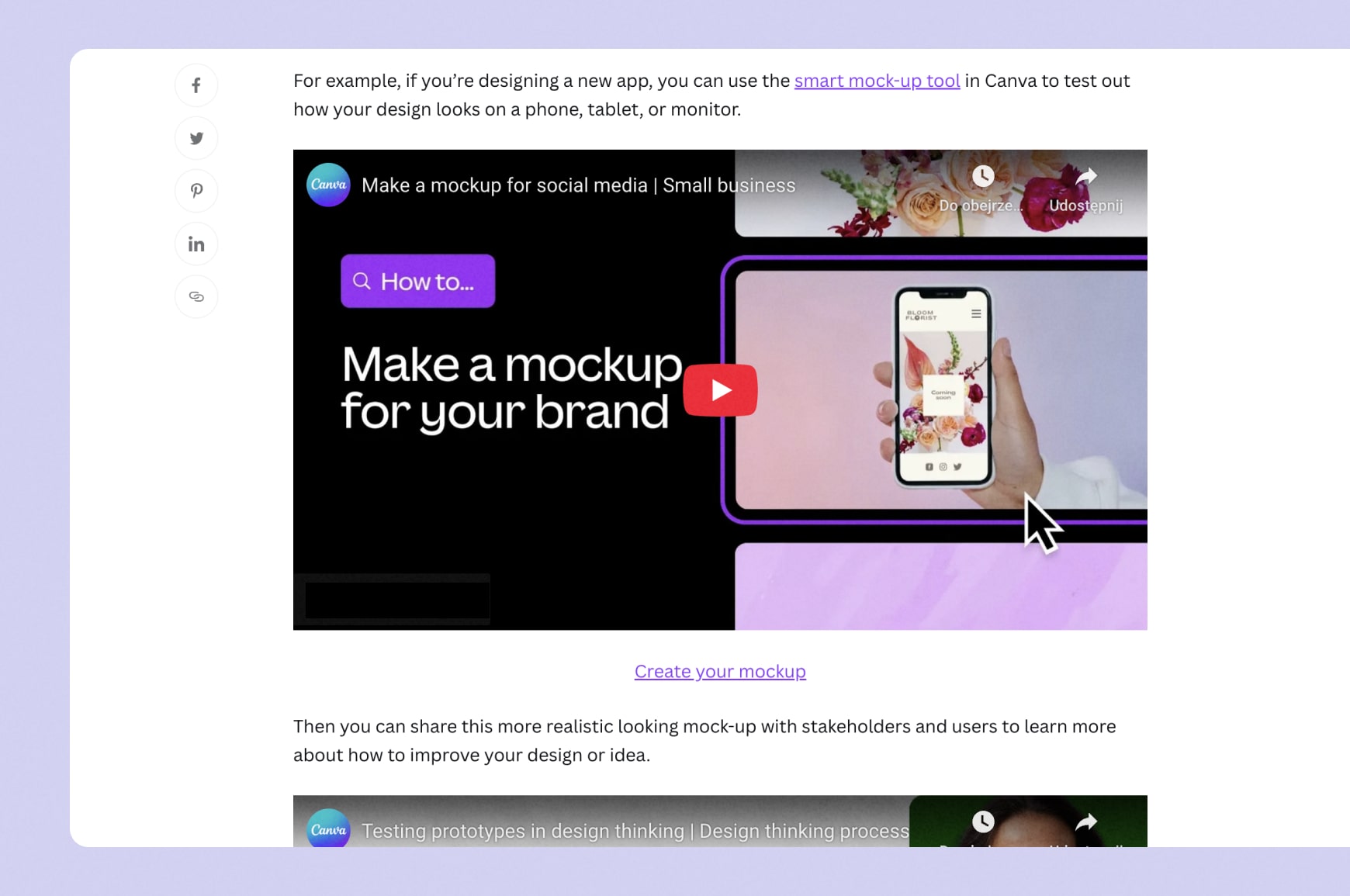 Video content embedded on a blog