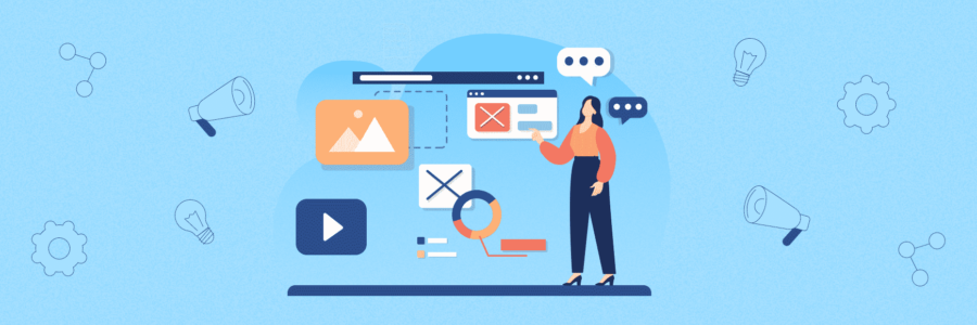 Woman in front of content elements