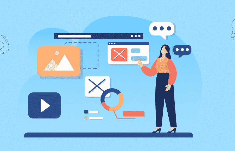 Woman in front of content elements