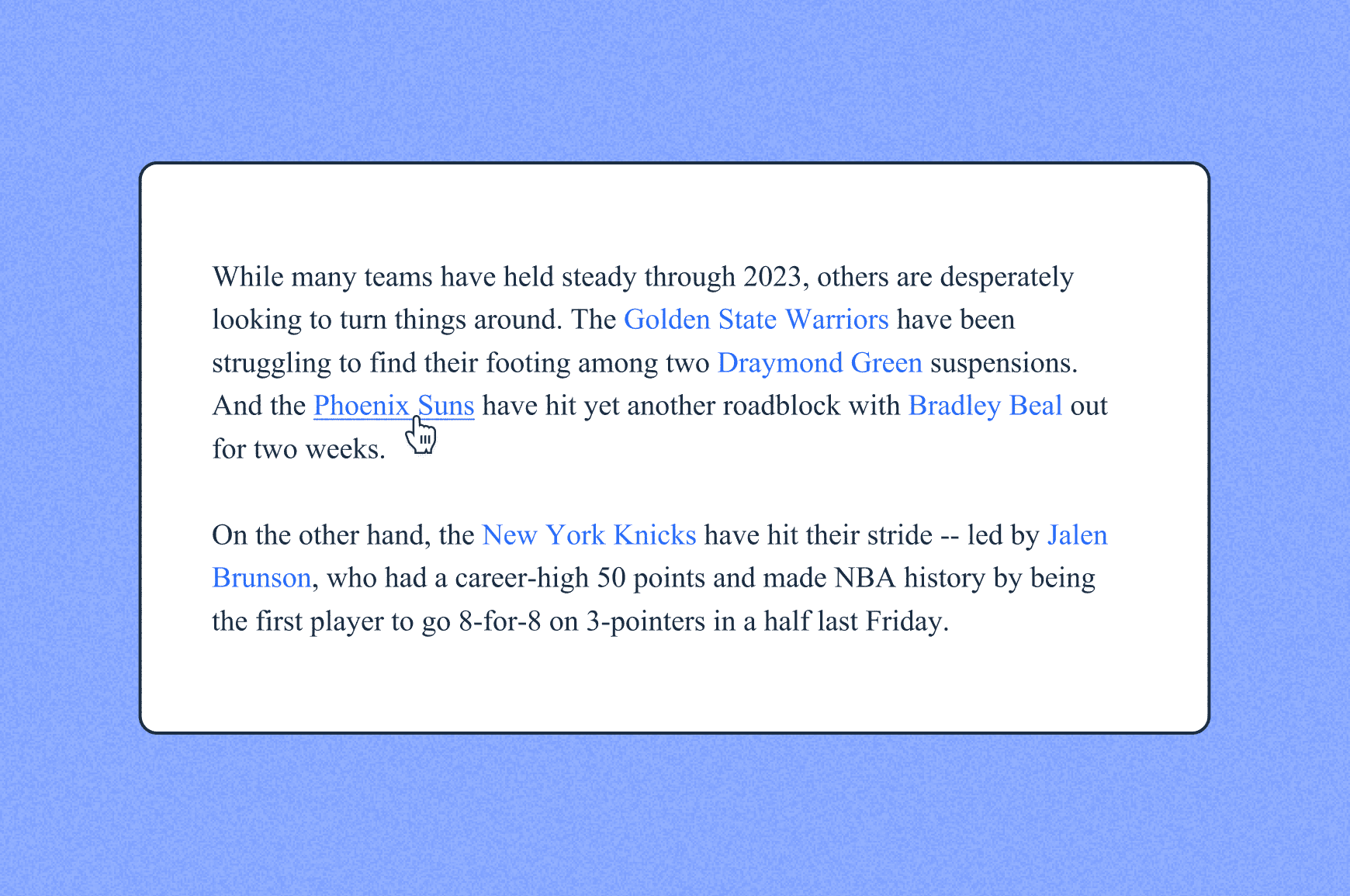 Website internal linking example
