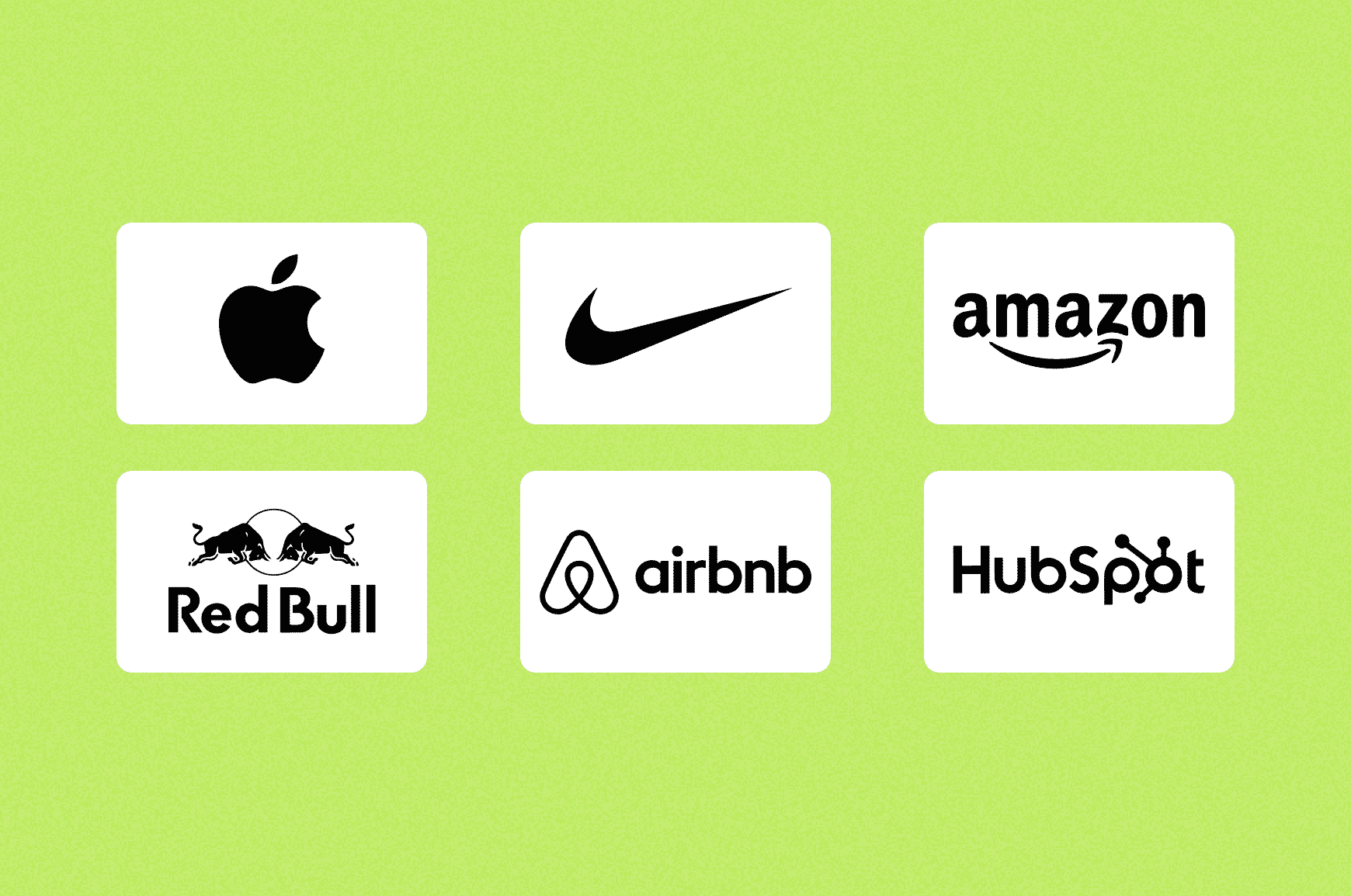 Logos of Apple, Nike, Amazon, RedBull, Airbnb and HubSpot