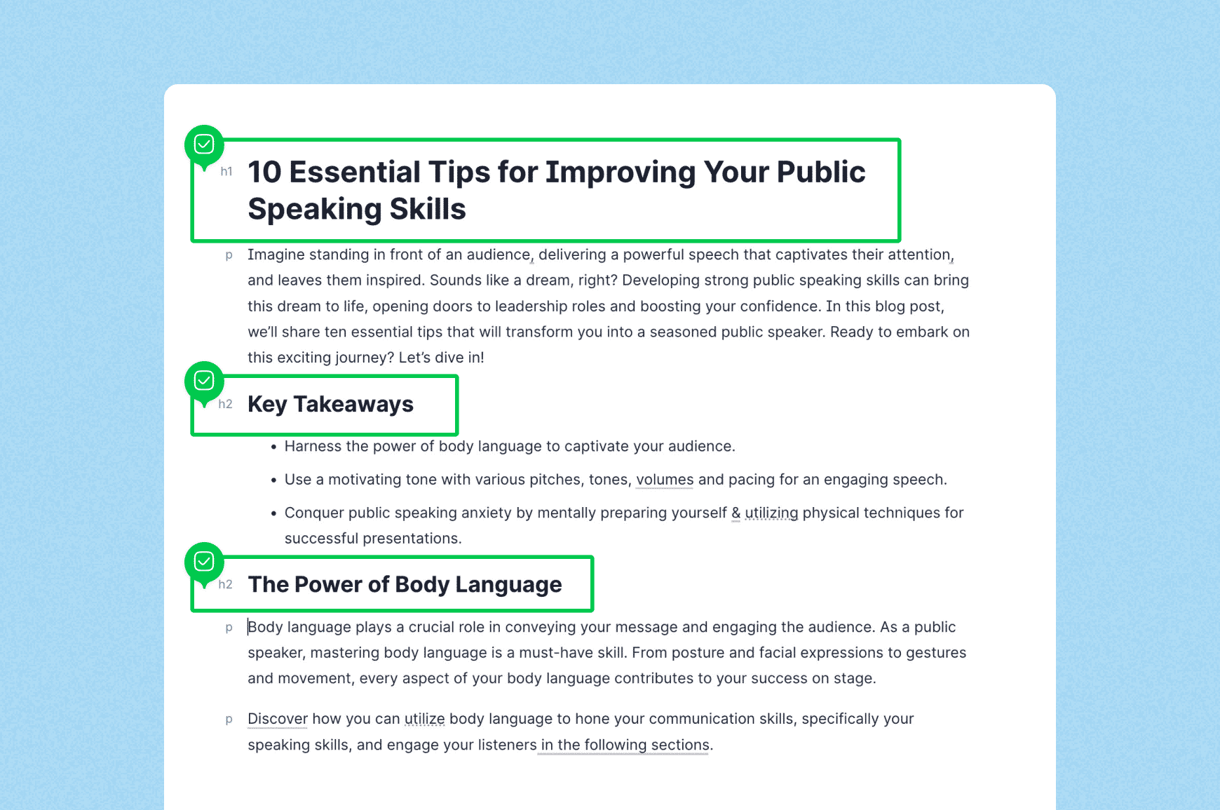 Blog with headings and subheadings highlighted