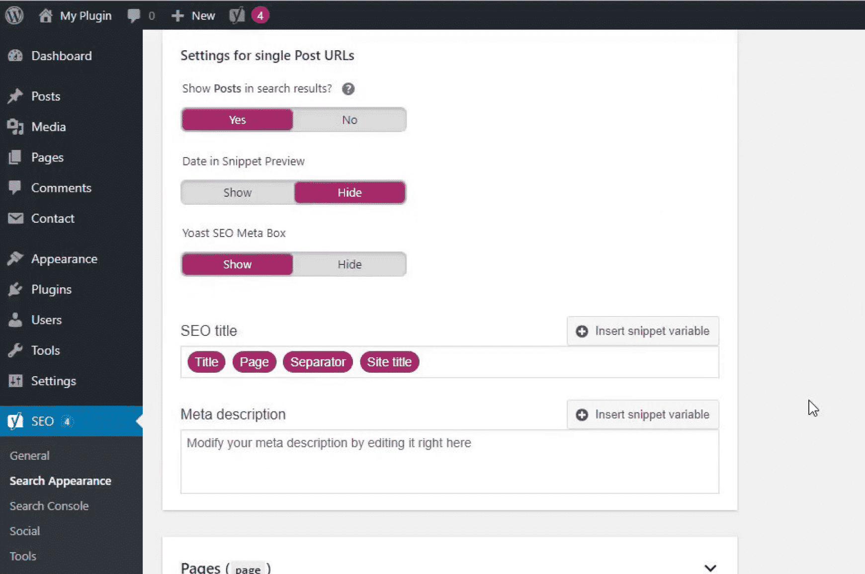 The Yoast SEO plugin interface for WordPress