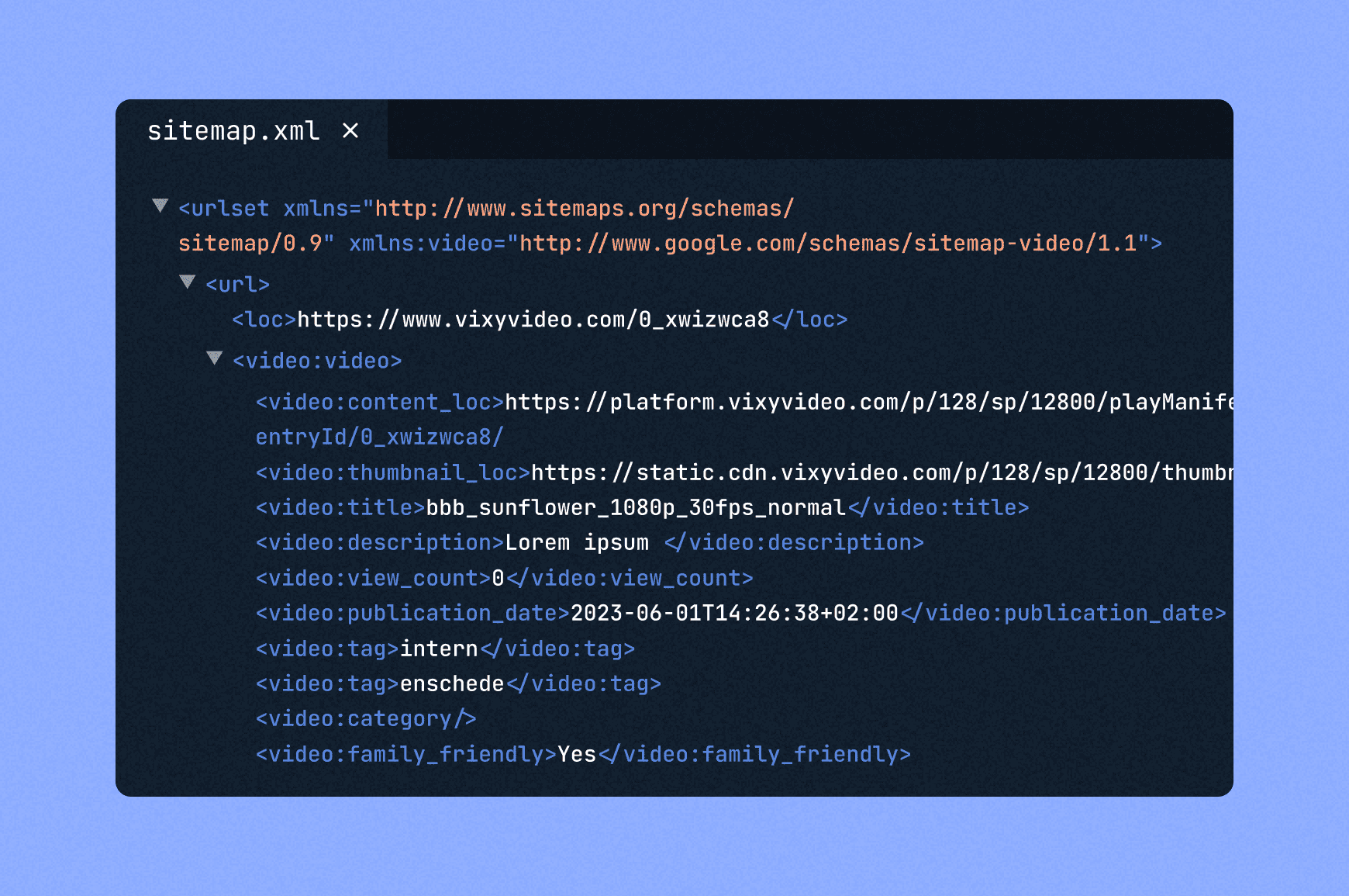 Video sitemap example code