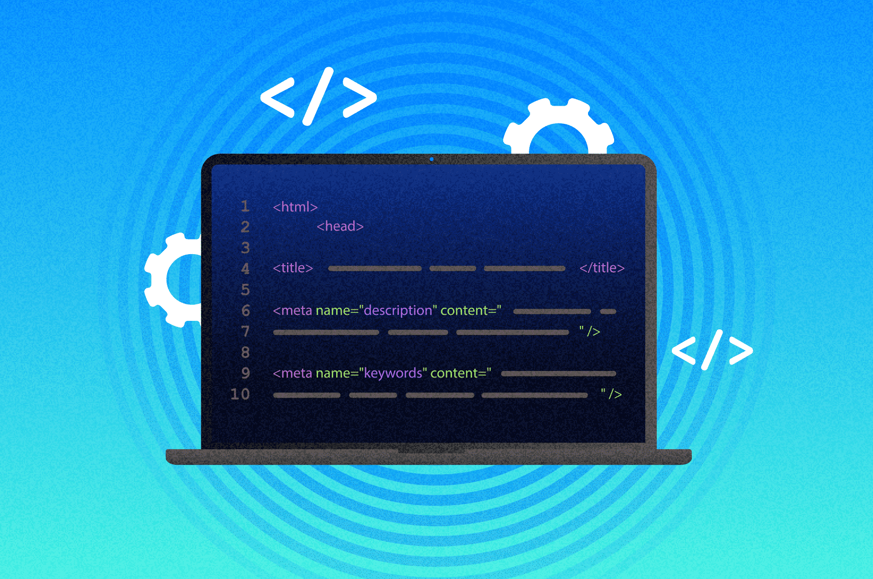 Coding on computer screen showing meta tags