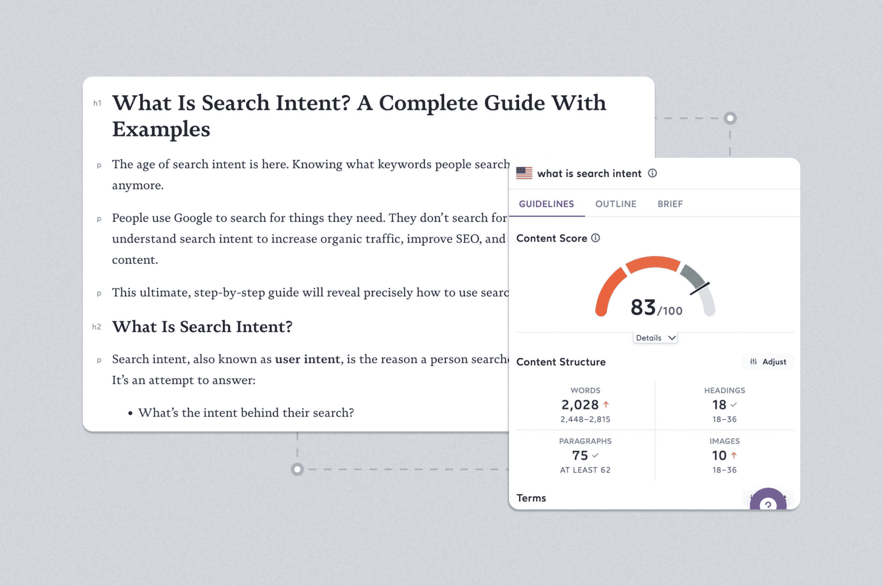 Content grade inside an SEO content checker tool