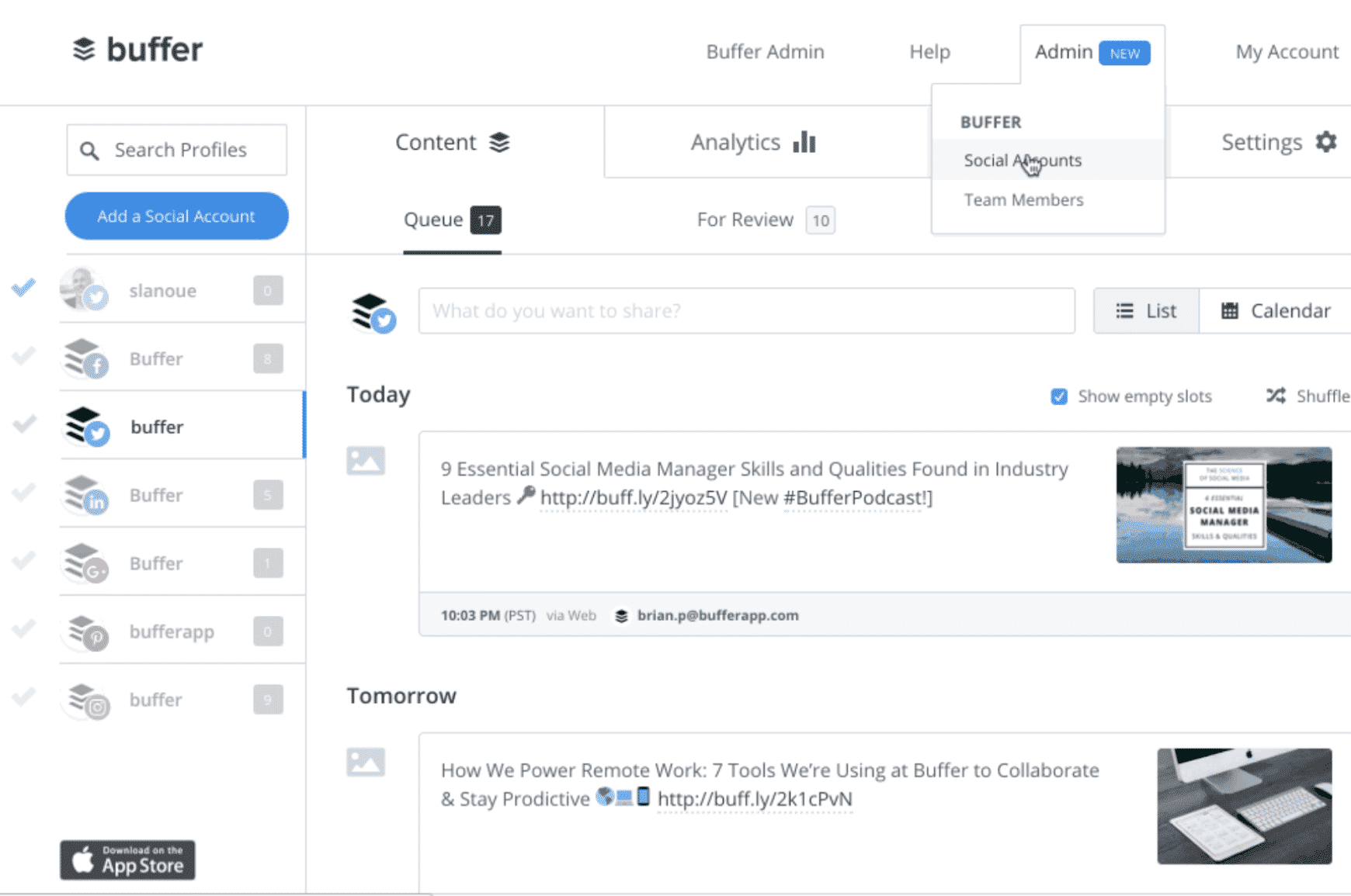 Buffer interface for scheduling posts
