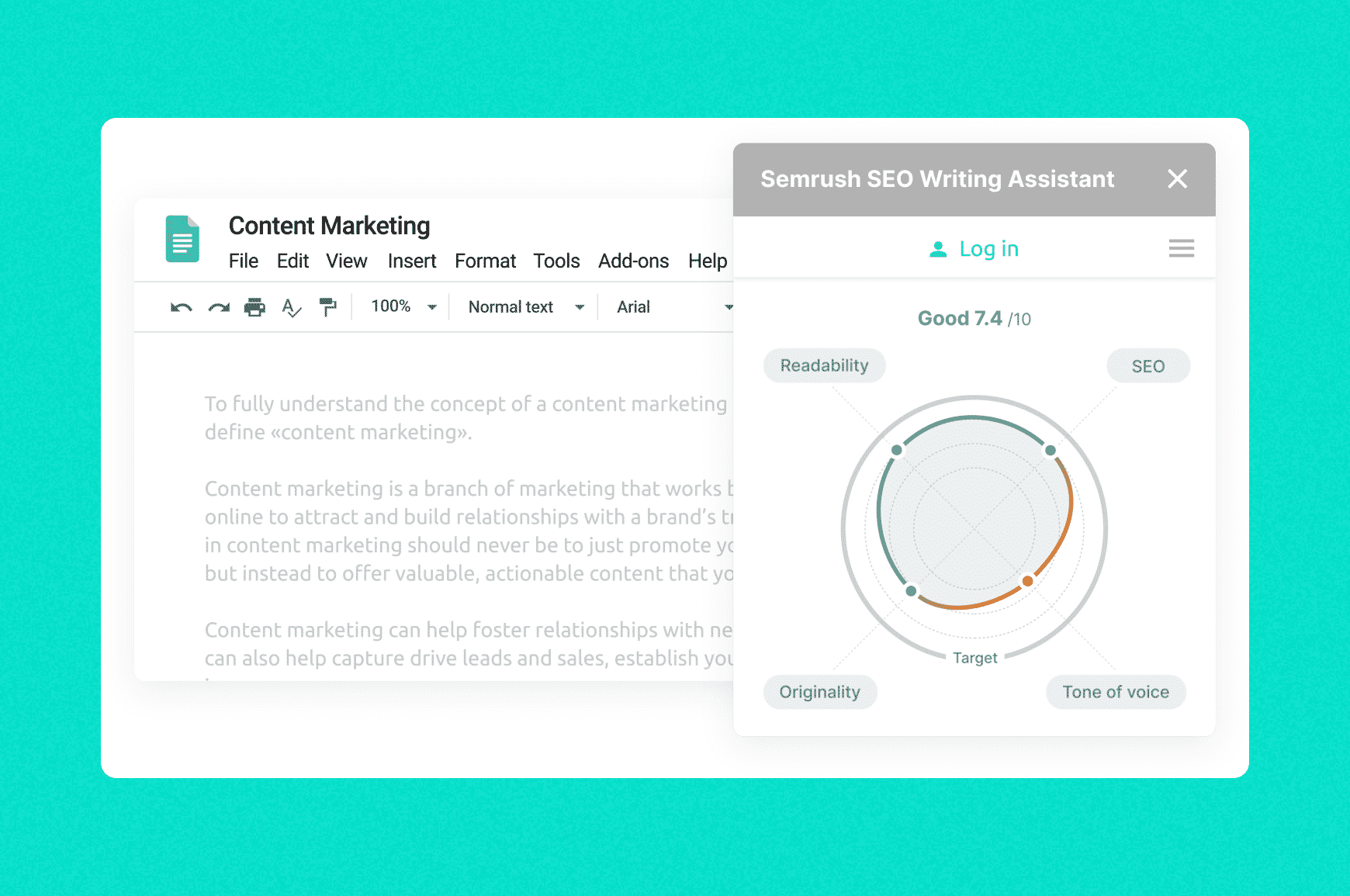 User interface of Semrush’s SEO Writing Assistant that helps create quality content for SEO
