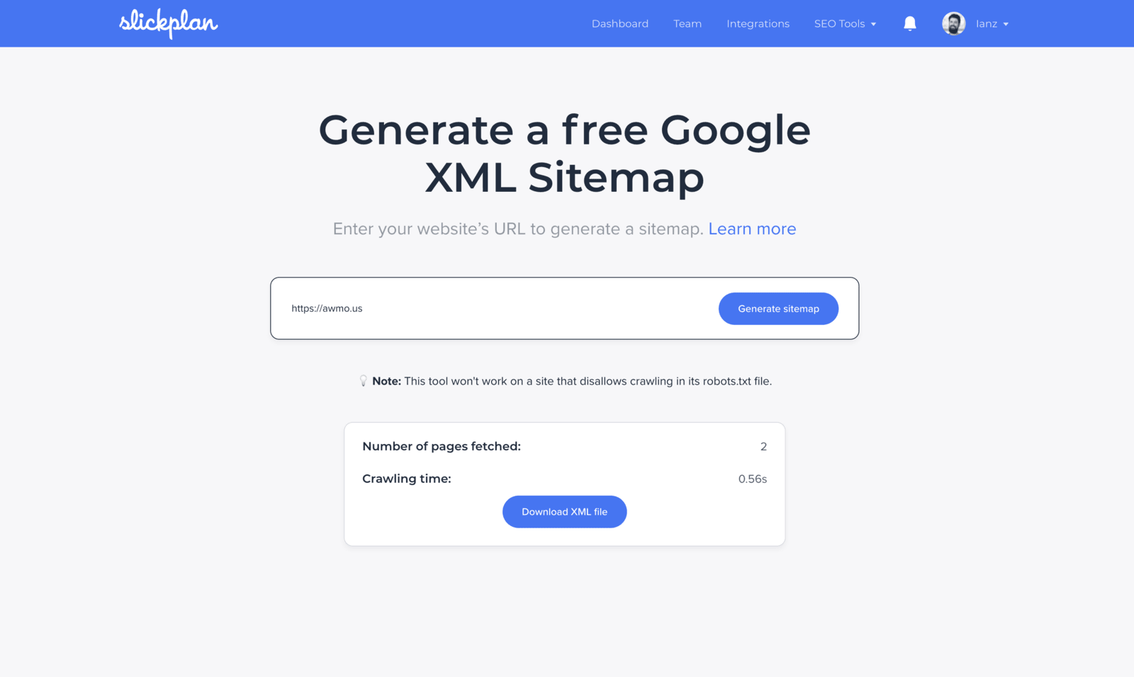 Slickplan’s free XML sitemap generator tool