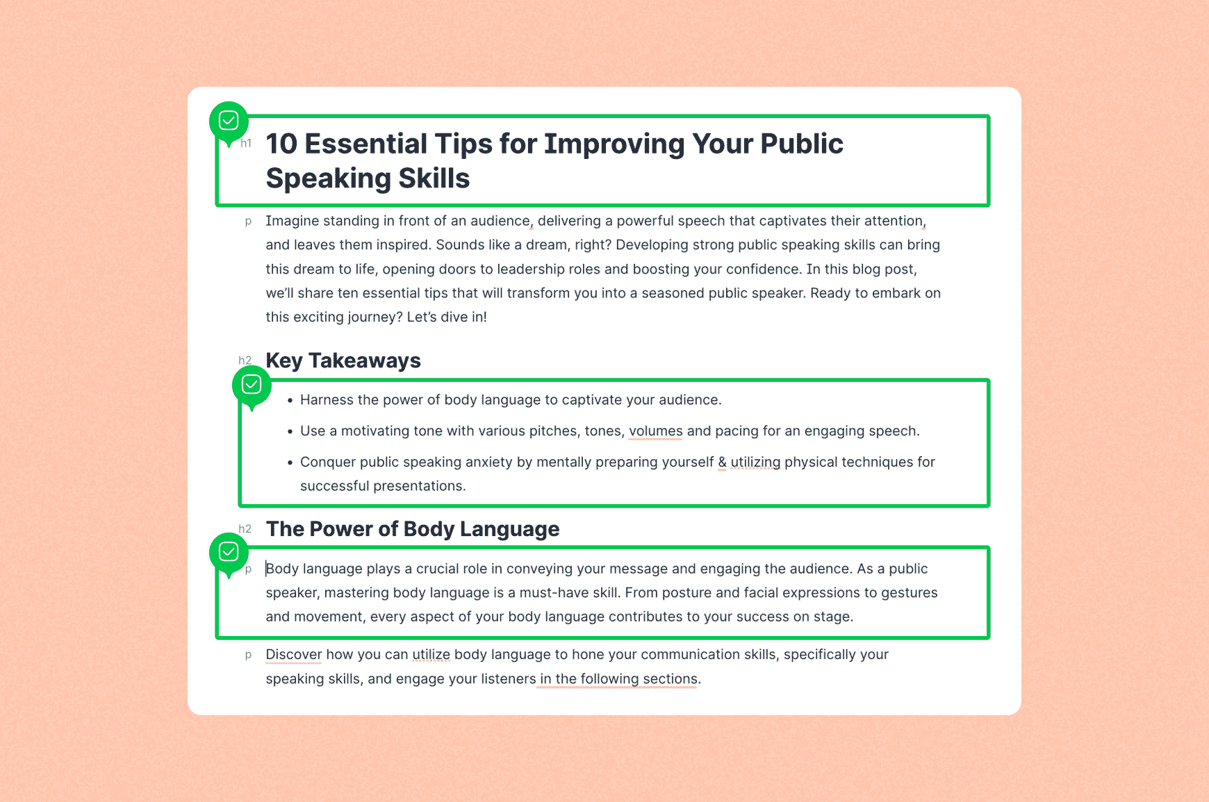 Structure of a blog post highlights headers, line breaks and bullet points