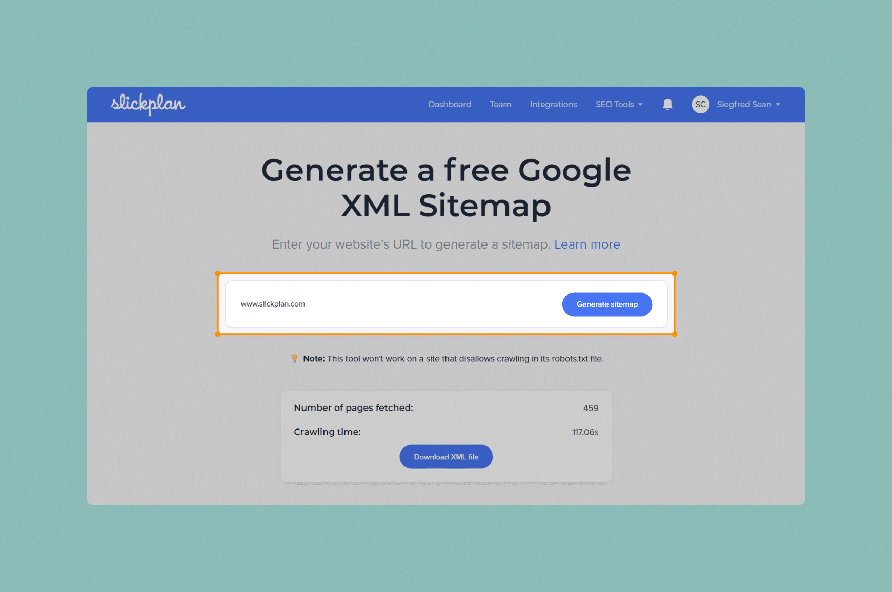 Slickplan XML sitemap generator tool