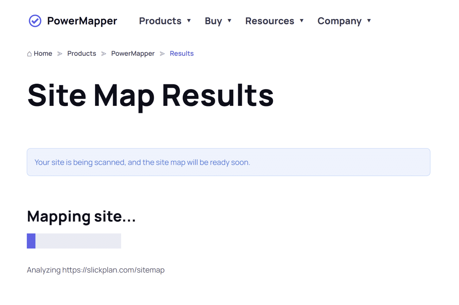 PowerMapper XML sitemap generator results page