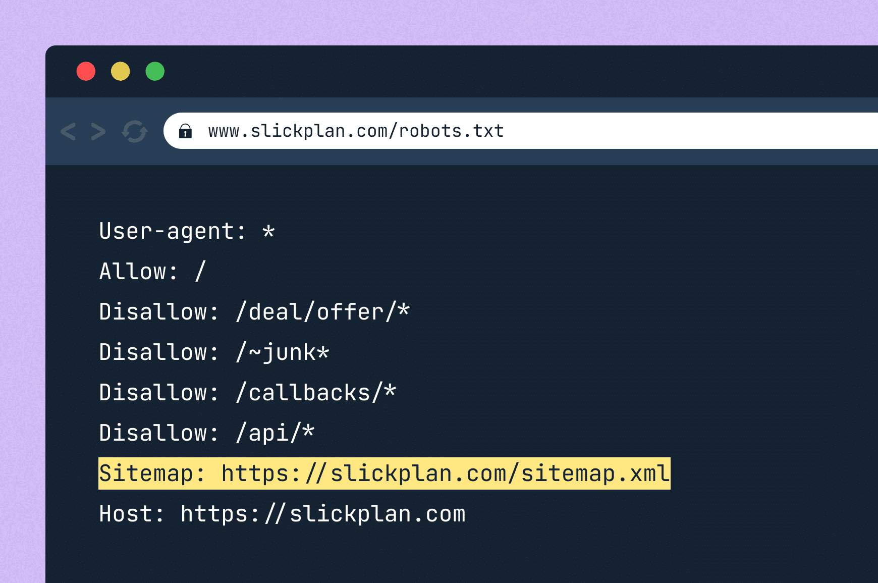 robots.txt file with sitemap location highlights