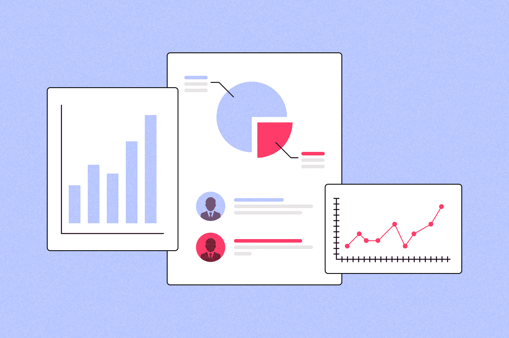 Three analytics charts