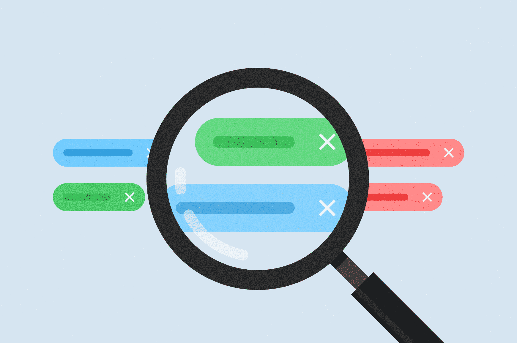 Magnifying glass identifying keywords