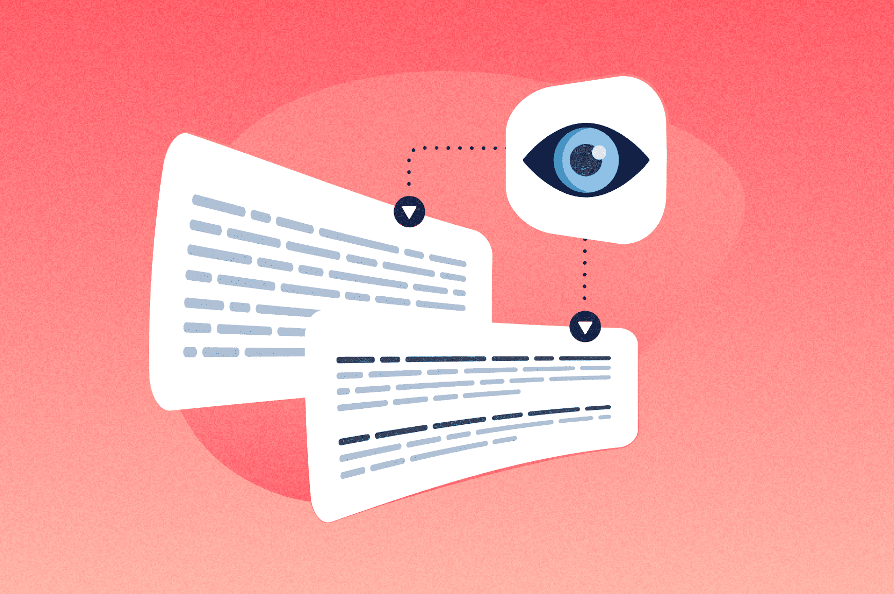 An eye looking at a solid block of text behind one that’s more easy to read and scannable