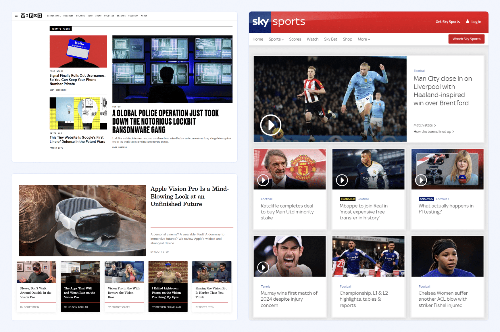News sites with articles and blogs