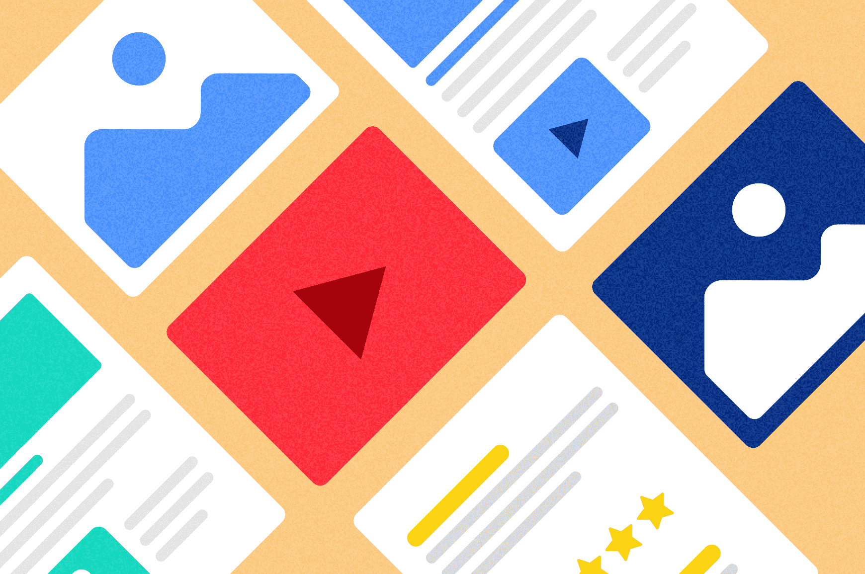Icons representing different types of content like video, images and blog posts