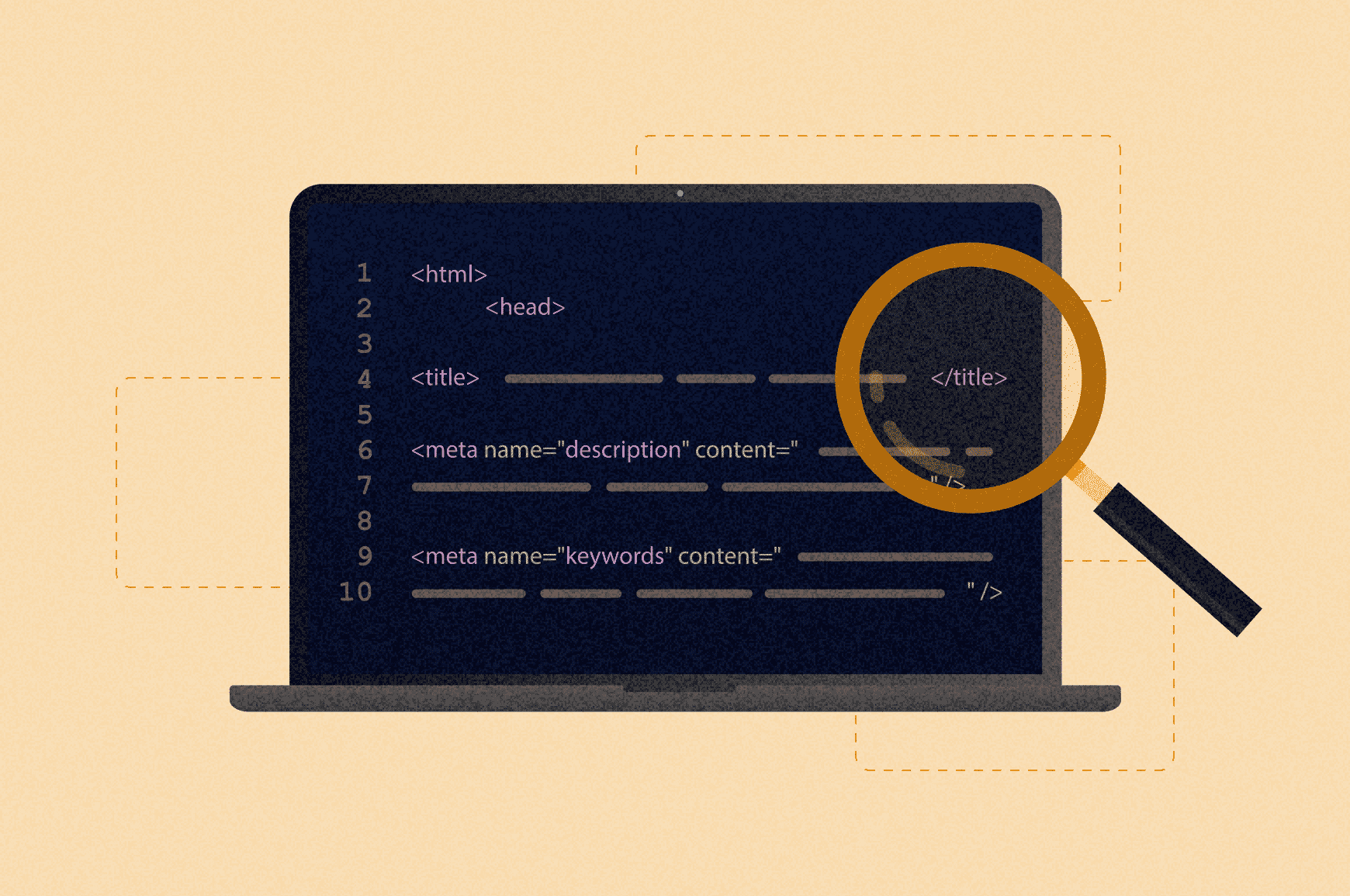 Title tags and meta description shown in HTML code
