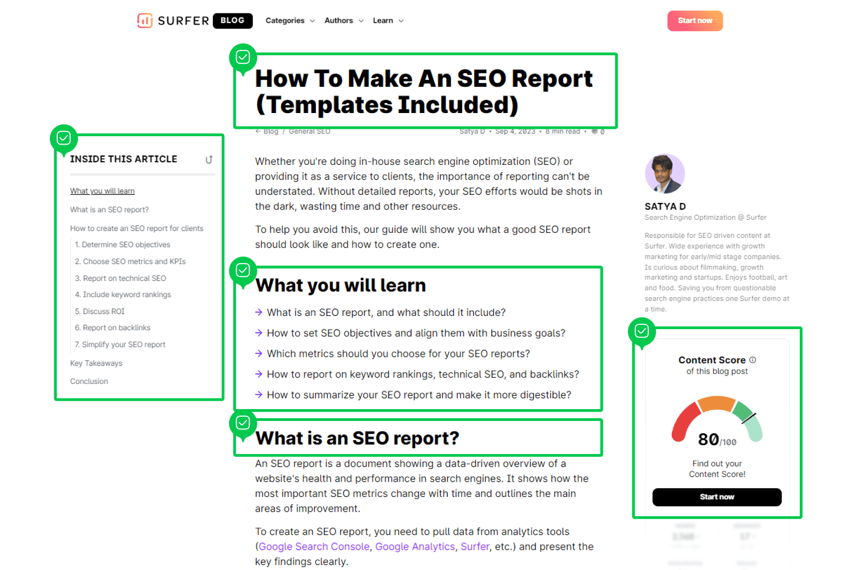 Example of a blog highlighting the necessary attributes to create SEO content